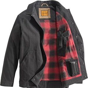 Concealed Carry Flannel Lined Canvas Shirt Jacket - Black | L